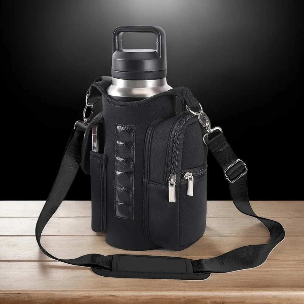 Magnetic Water Bottle Holder Gym Water Bottle Carrier Bag W/ Phone Pocket Handle Shoulder Strap 6 Built-in Magnets Water Bottle