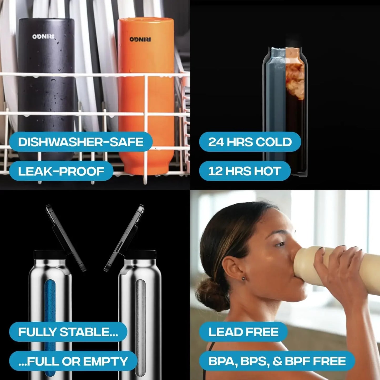 2024 720ml Unique Magnet Water Bottle 304 Stainless Steel Insulated Magsafe Water Bottle with Magnetic Cell Phone Holder