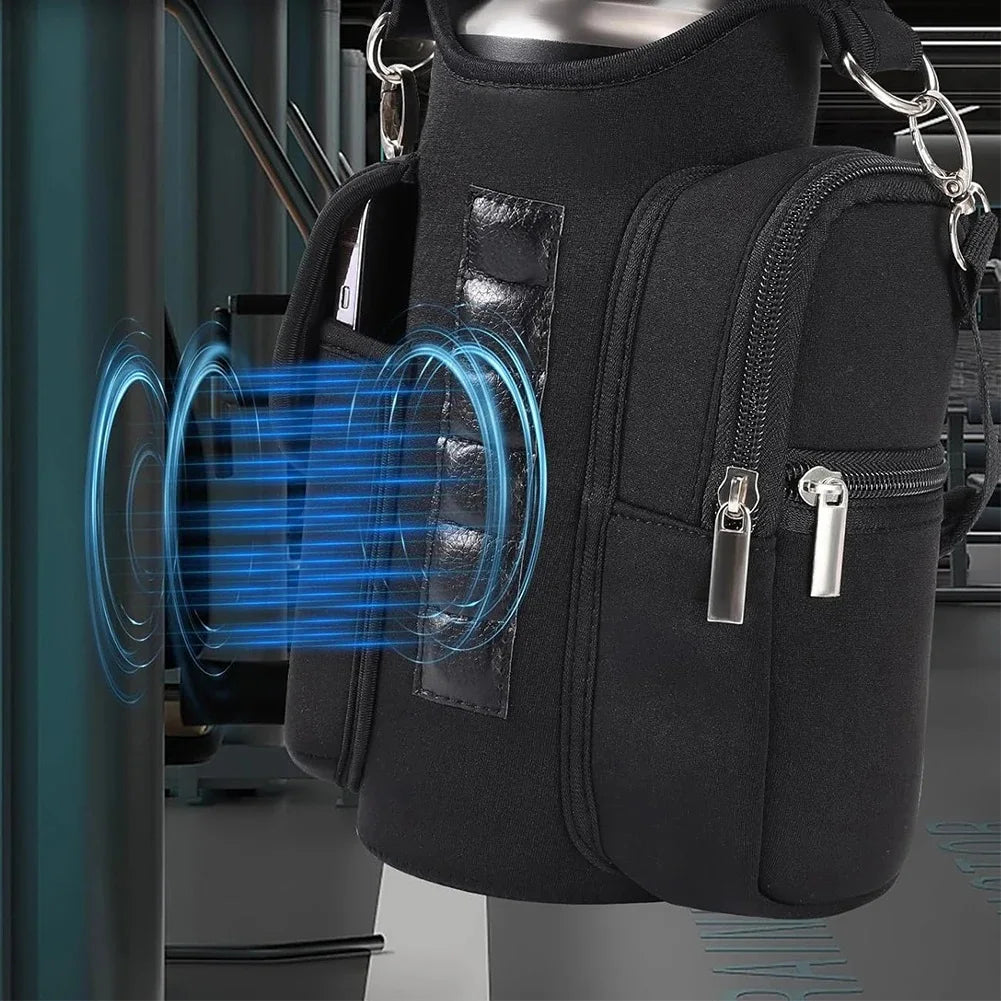 Magnetic Water Bottle Holder Gym Water Bottle Carrier Bag W/ Phone Pocket Handle Shoulder Strap 6 Built-in Magnets Water Bottle