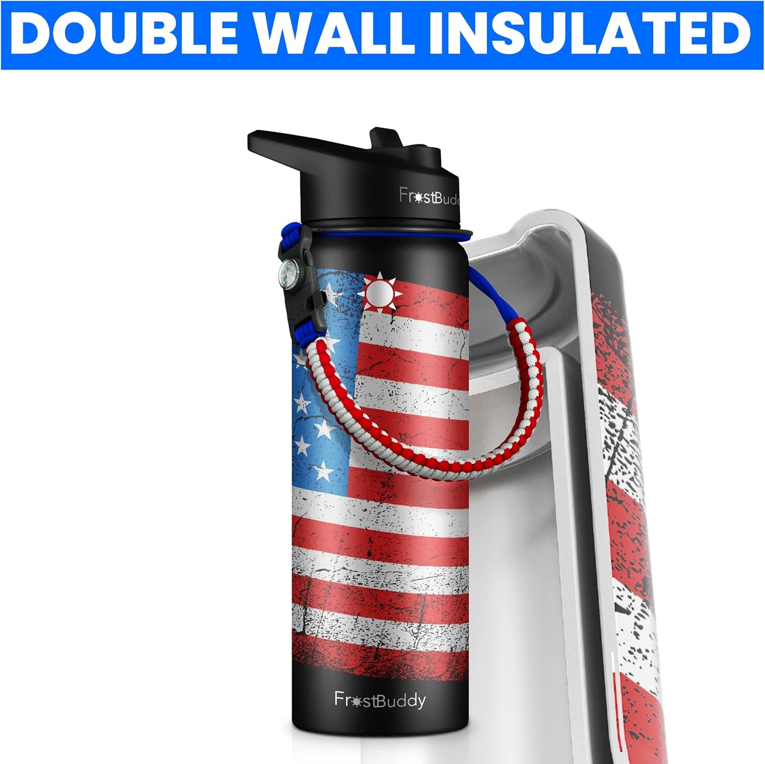 24Oz Insulated Water Bottle with Straw, Lid & Paracord Handle | 24-Hour Cold | Leak Free | Stainless Steel for Traveling, Sports & Errands