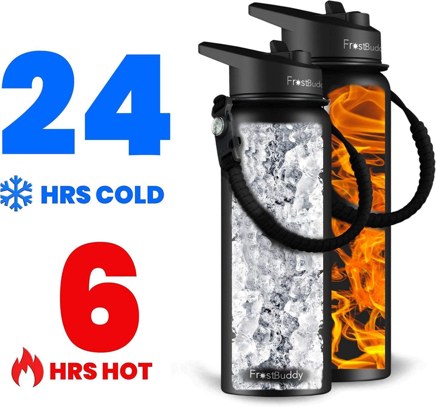 24Oz Insulated Water Bottle with Straw, Lid & Paracord Handle | 24-Hour Cold | Leak Free | Stainless Steel for Traveling, Sports & Errands