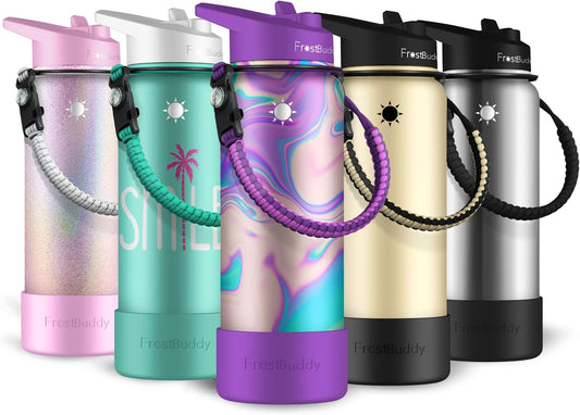 24Oz Insulated Water Bottle with Straw, Lid & Paracord Handle | 24-Hour Cold | Leak Free | Stainless Steel for Traveling, Sports & Errands