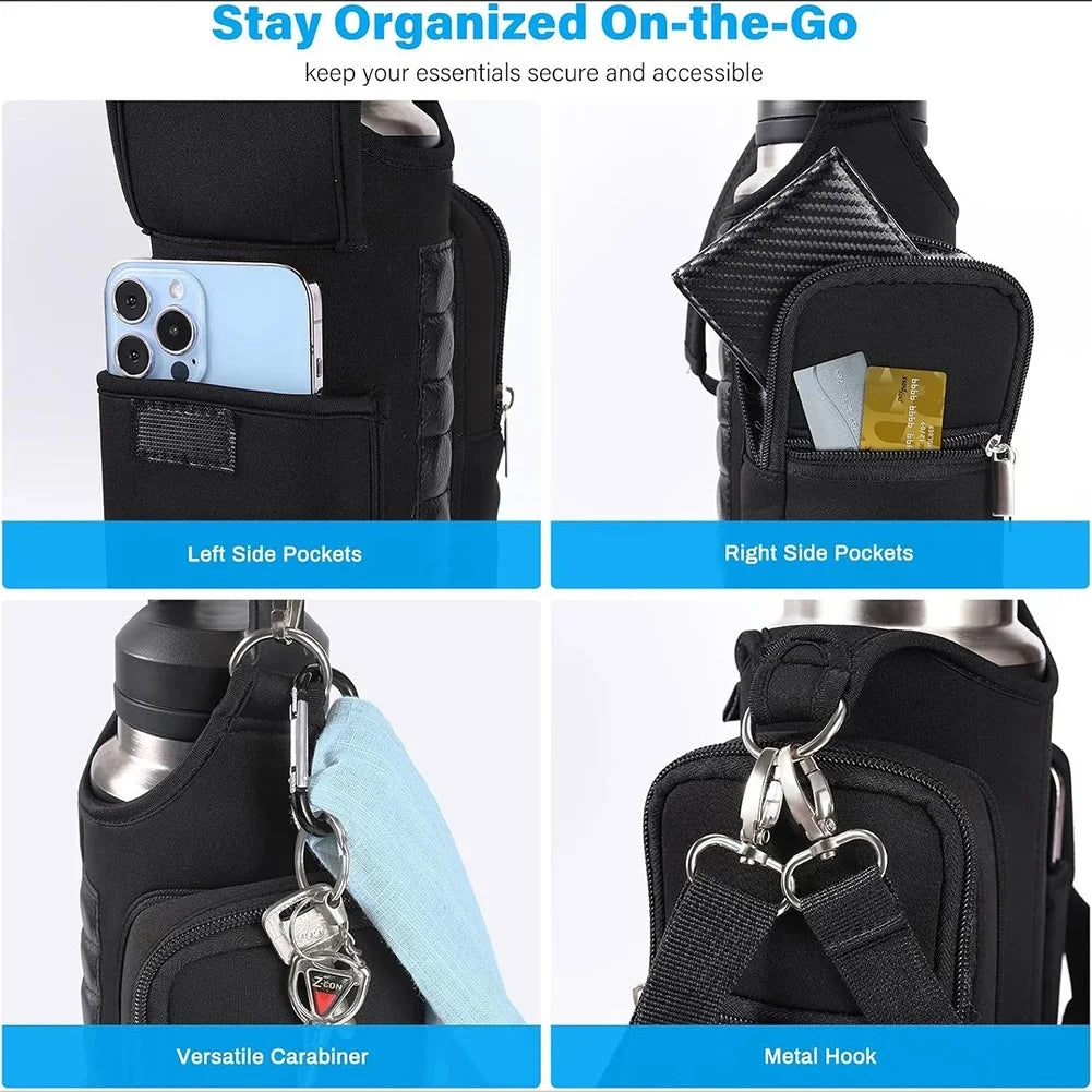 Magnetic Water Bottle Holder Gym Water Bottle Carrier Bag W/ Phone Pocket Handle Shoulder Strap 6 Built-in Magnets Water Bottle