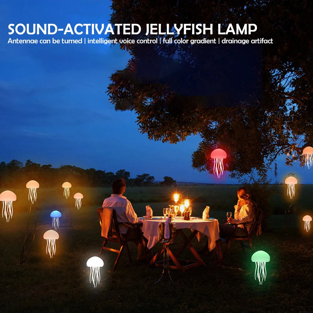 Jellyfish LED Night Light RGB Adjustable Color Active Tentacle USB Rechargeable Bedside Lamp with Polished Base Jellyfish Lights