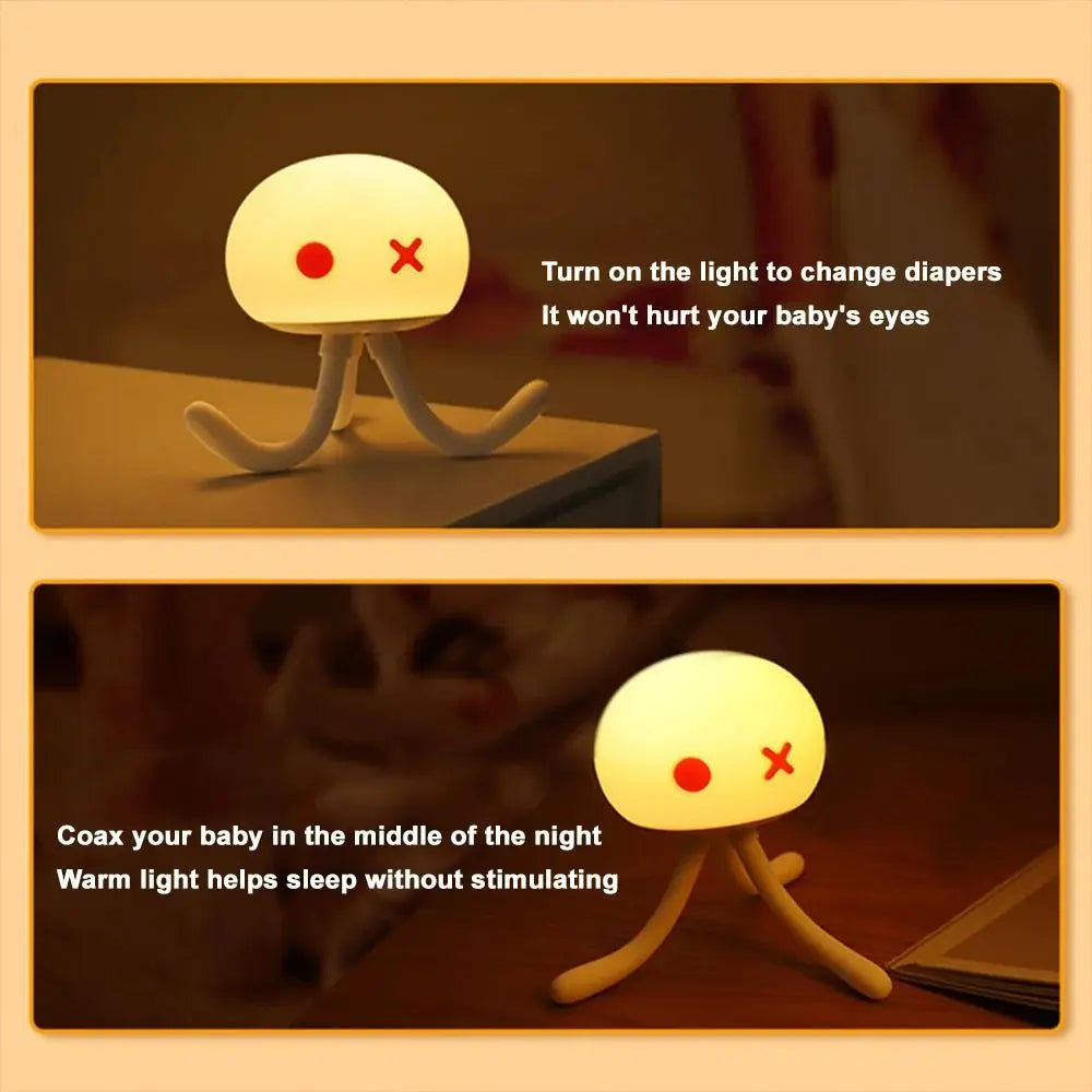 Deformable Silicone Jellyfish Night Light Eye Protection 3 Color Light LED Jellyfish Lamp Adjustable Brightness Touch Dimming