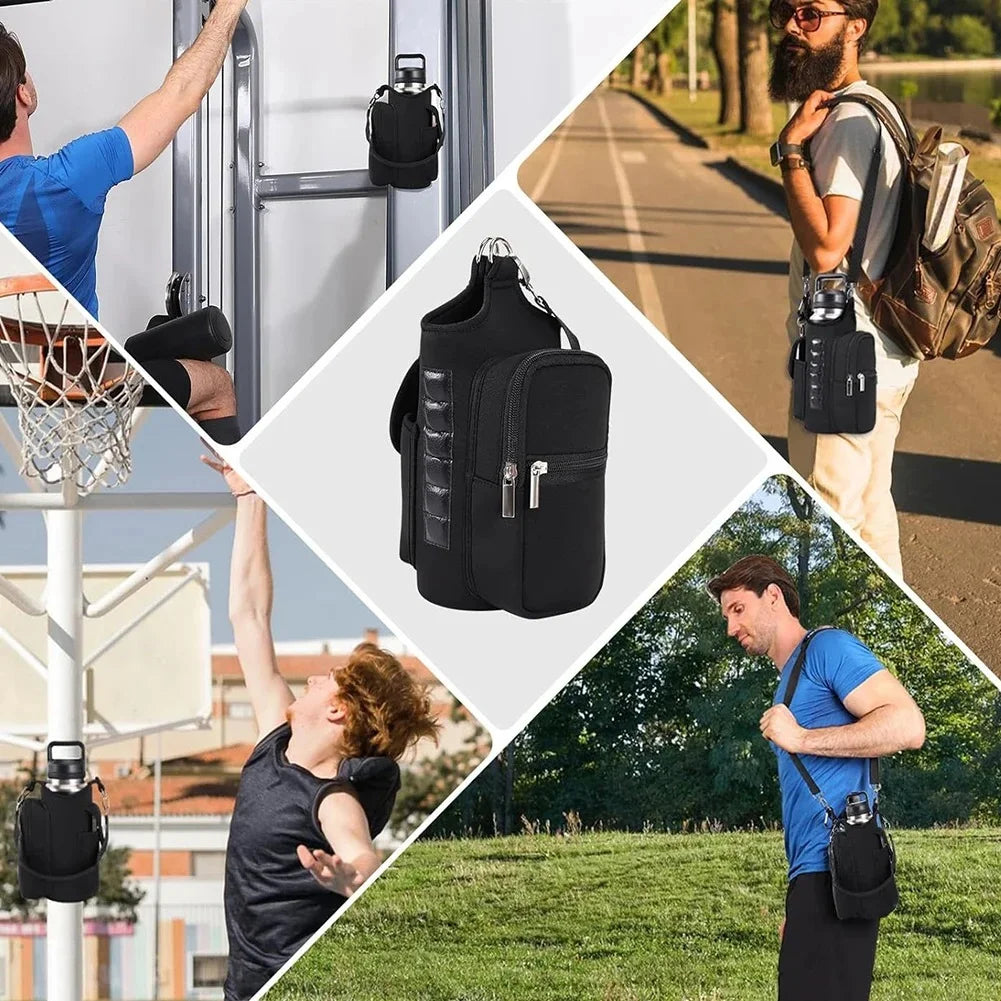 Magnetic Water Bottle Holder Gym Water Bottle Carrier Bag W/ Phone Pocket Handle Shoulder Strap 6 Built-in Magnets Water Bottle
