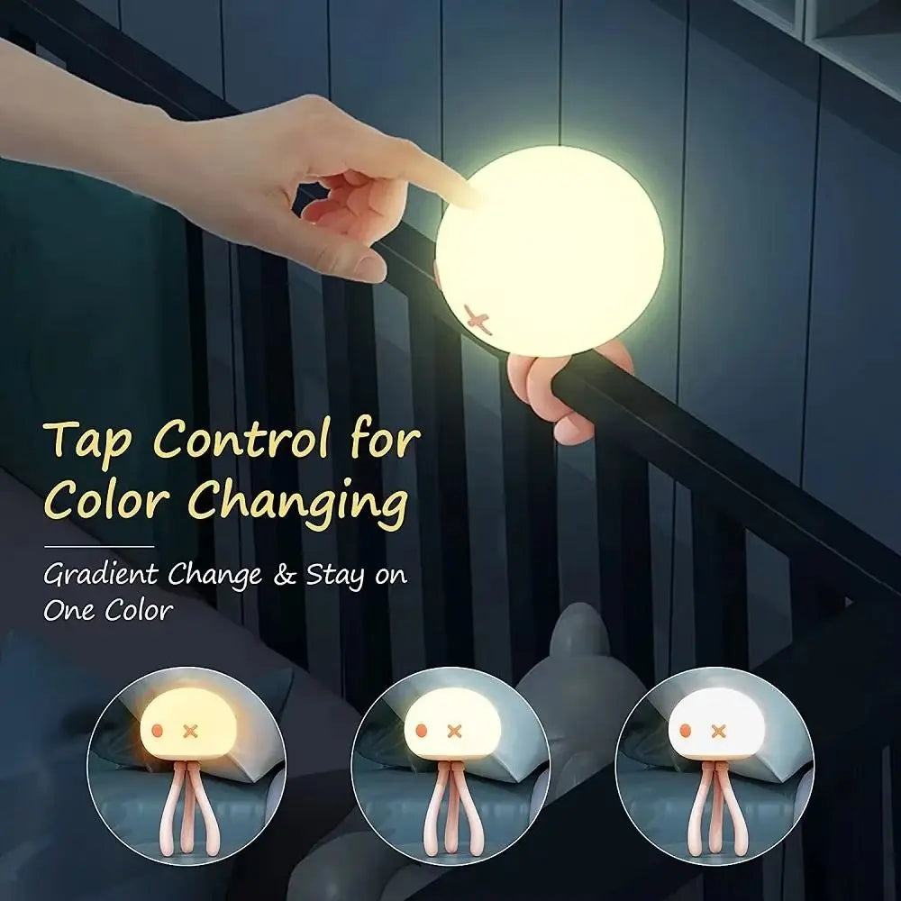 Deformable Silicone Jellyfish Night Light Eye Protection 3 Color Light LED Jellyfish Lamp Adjustable Brightness Touch Dimming