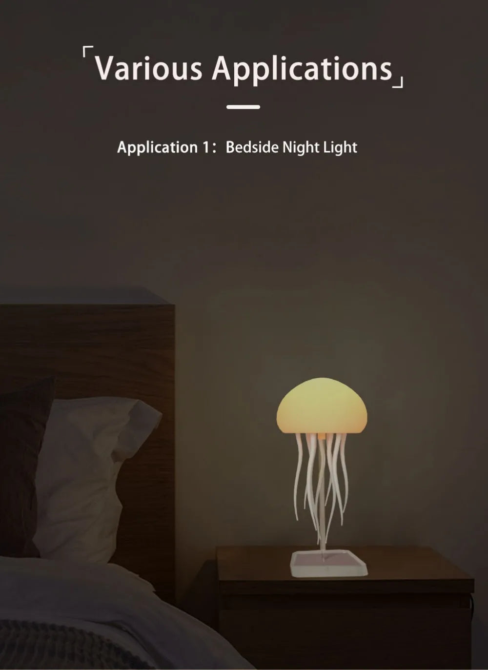 Jellyfish LED Night Light RGB Adjustable Color Active Tentacle USB Rechargeable Bedside Lamp with Polished Base Jellyfish Lights
