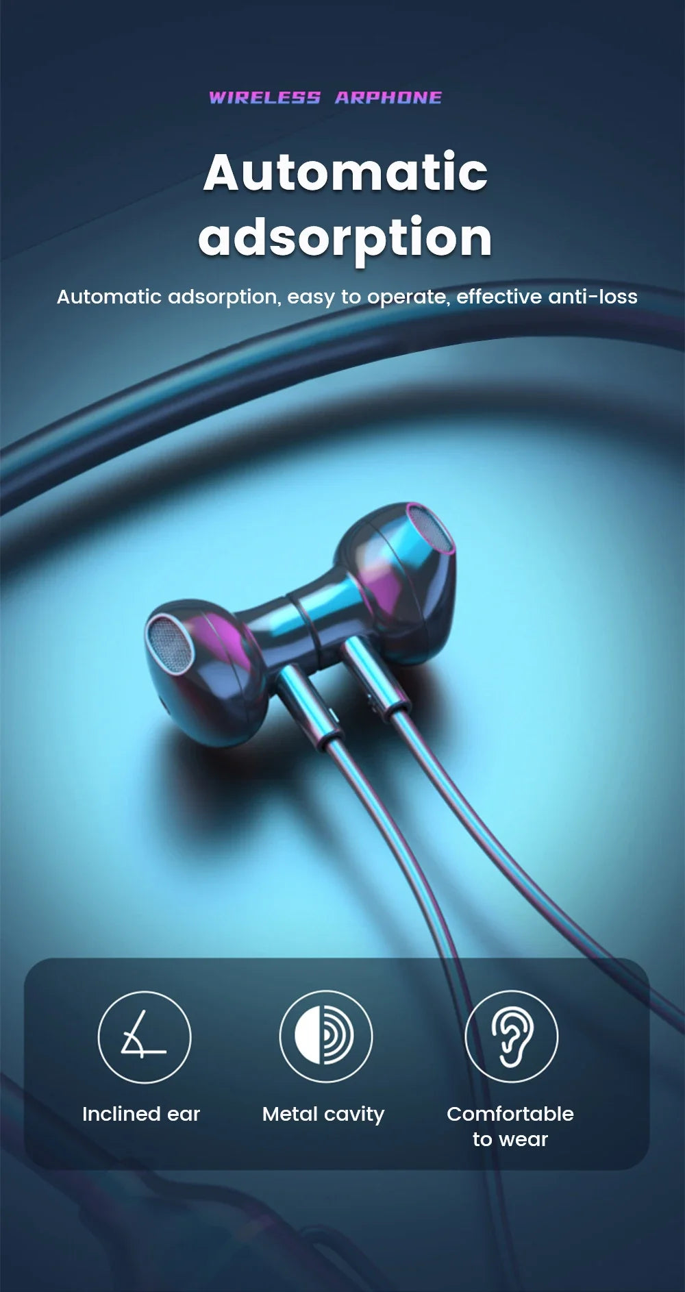Wireless Headset 5.3 Neck Strap Headset Gaming LED display Stereo Sports headset with magnetic earbuds