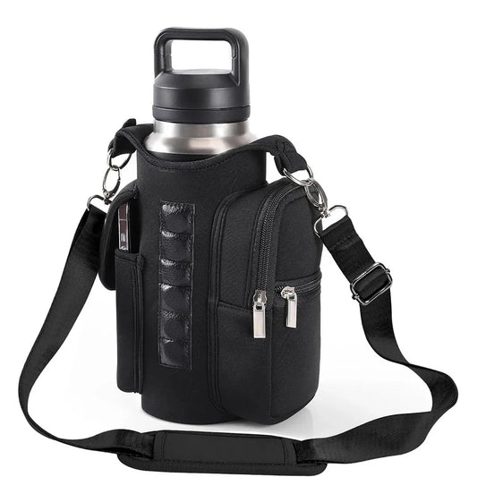 Magnetic Water Bottle Holder Gym Water Bottle Carrier Bag W/ Phone Pocket Handle Shoulder Strap 6 Built-in Magnets Water Bottle