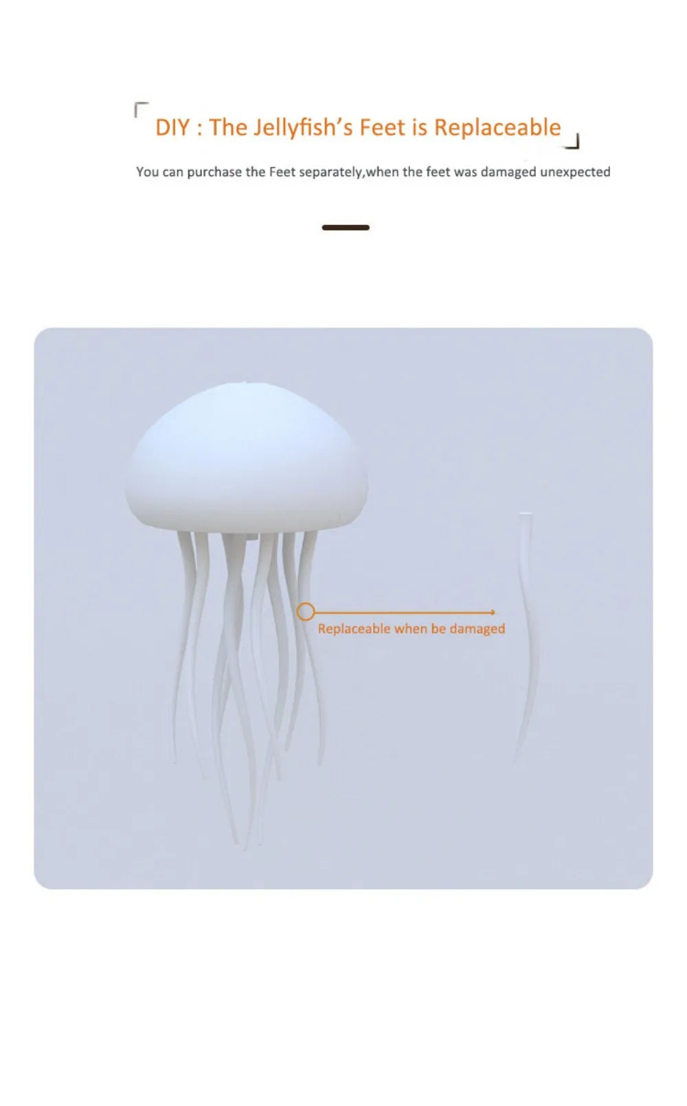 Jellyfish LED Night Light RGB Adjustable Color Active Tentacle USB Rechargeable Bedside Lamp with Polished Base Jellyfish Lights