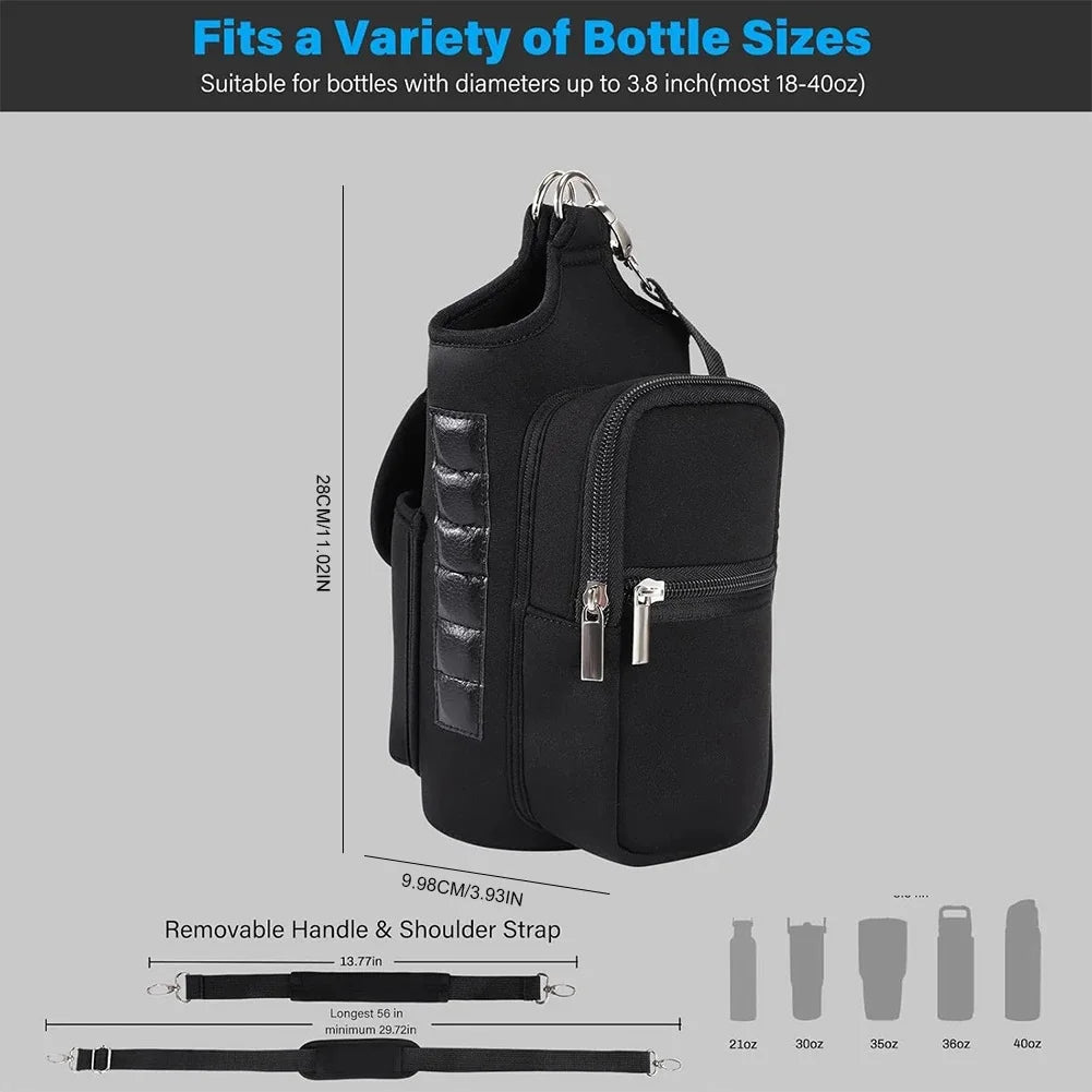 Magnetic Water Bottle Holder Gym Water Bottle Carrier Bag W/ Phone Pocket Handle Shoulder Strap 6 Built-in Magnets Water Bottle