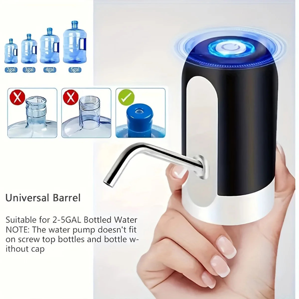 Electric Water Dispenser Pump For 2-5 Gallon Bottle USB Charging Portable Automatic Drinking Pump For Home Office Camping Picnic