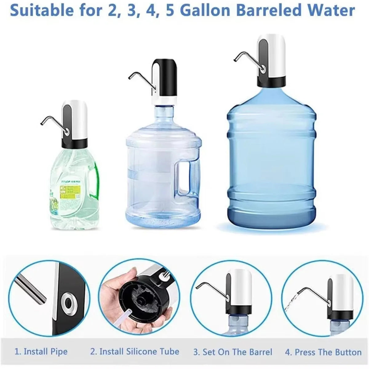 Electric Water Dispenser Pump For 2-5 Gallon Bottle USB Charging Portable Automatic Drinking Pump For Home Office Camping Picnic