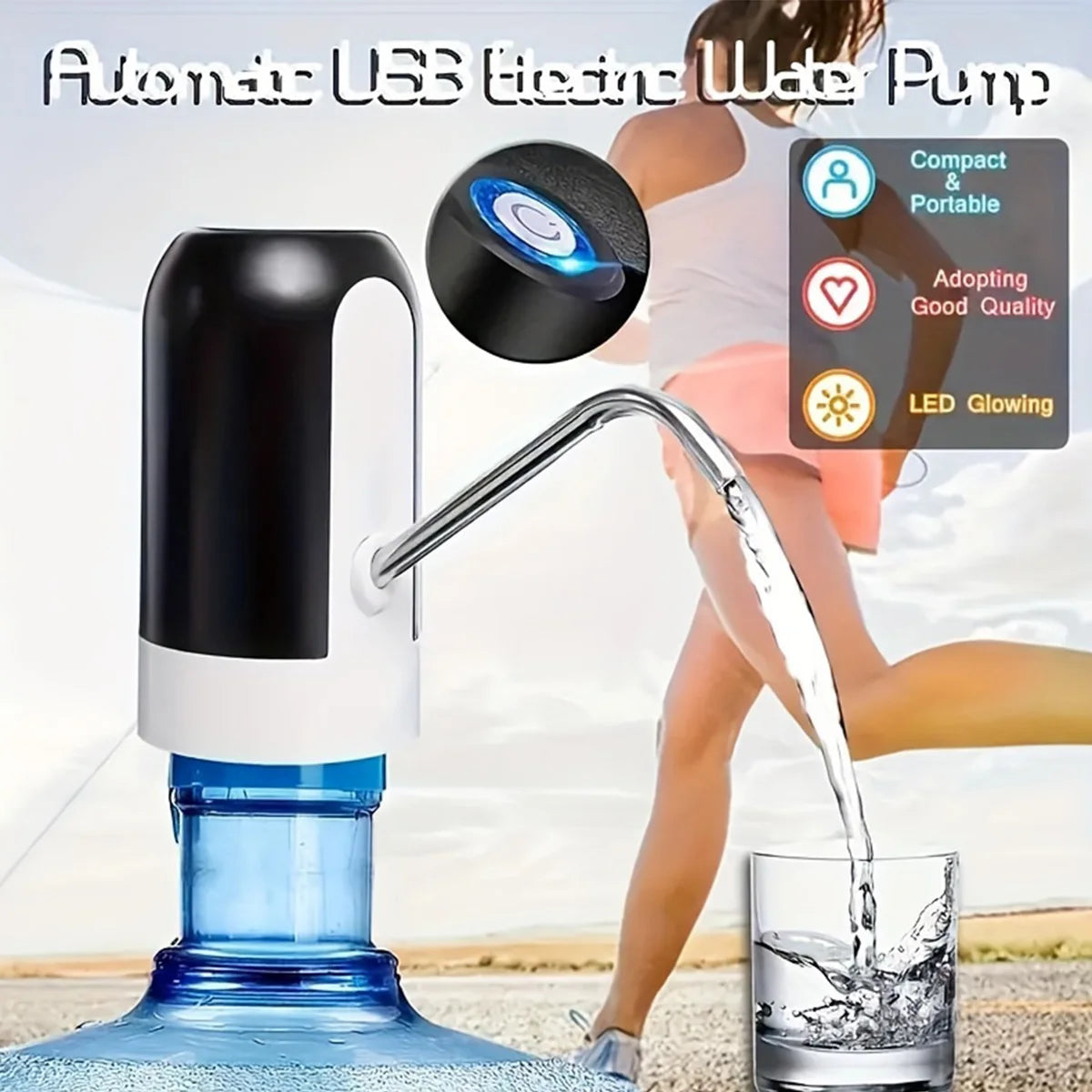 Electric Water Dispenser Pump For 2-5 Gallon Bottle USB Charging Portable Automatic Drinking Pump For Home Office Camping Picnic
